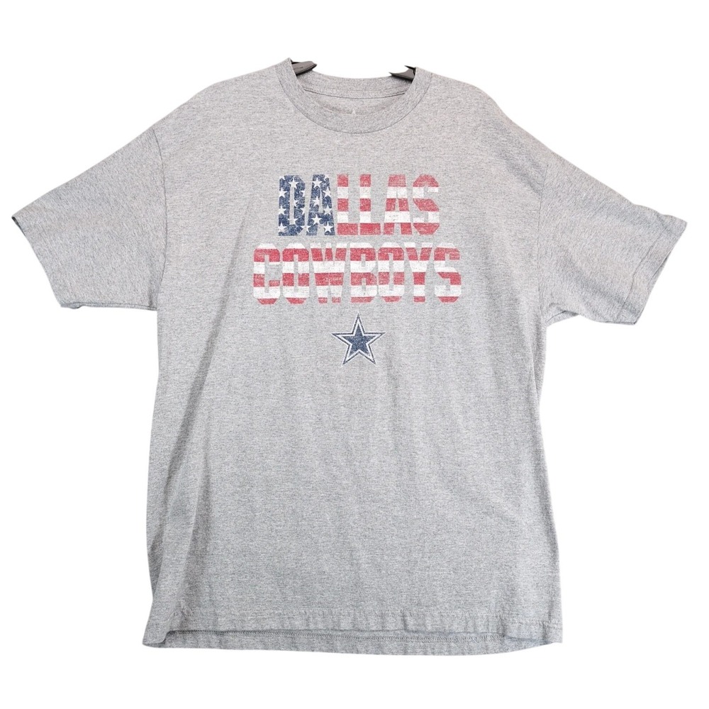 Dallas Cowboys Authentic Gray T-Shirt Men's XL Star Stripes Flag NFL Football‎